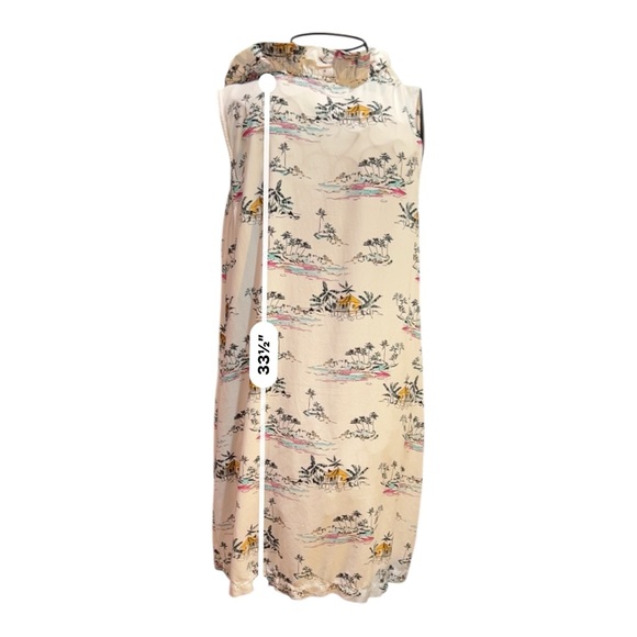 L | Crown & Ivy Hawaii Tropic Cruise Print White Sleeveless Dress